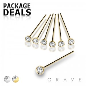 100PCS OF 316L SURGICAL STEEL NOSE FISHTAIL WITH CLEAR GEM PACKAGE